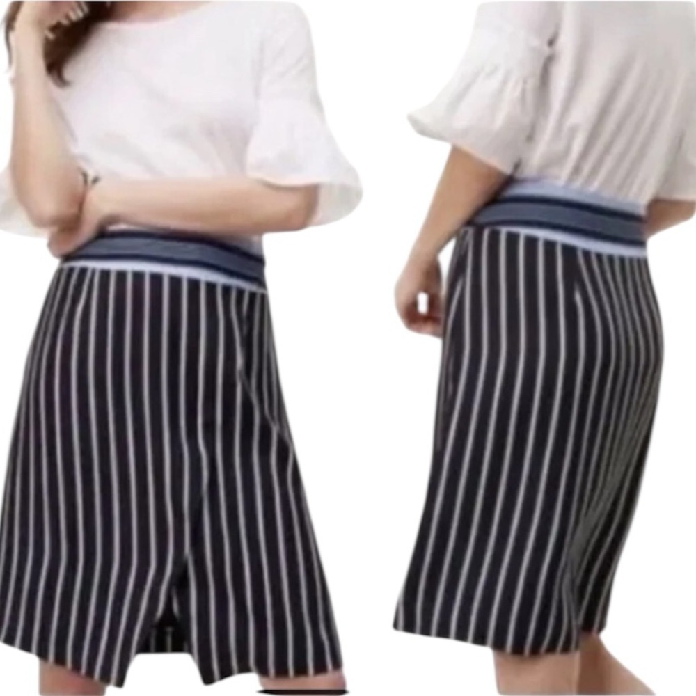 ❤️ ANN TAYLOR LOFT Women’s Skirt A-line 2P Navy White Striped Faux Wrap Career